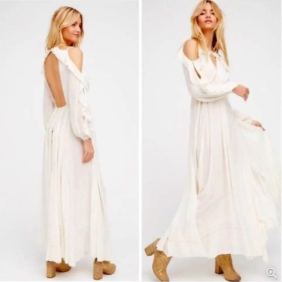Free People Huxley Maxi Dress Ruffles Open Back Metallic Stripe NWT Size Small - Picture 15 of 16